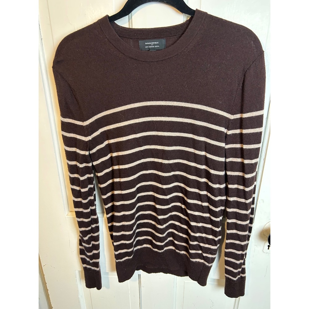 Banana Republic Factory Mens‎ XS Merino Wool Striped Sweater Brown Tan 486773-11